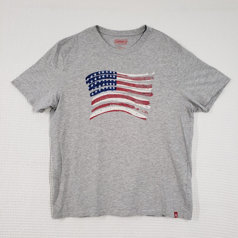 Coleman T-Shirt Mens XL Gray American Flag Graphic Distressed Americana